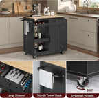 MAHANCRIS Kitchen Island with Power Outlet, Kitchen Storage Island with Drawer, Rolling Kitchen Cart on Wheels, Spice Rack, Towel Rack, Wine Rack, for Dining Room, Black and Natural KIHN122E01