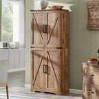 ACCOHOHO 72" Tall Kitchen Pantry, Farmhouse Storage Cabinet with Barn Doors, Organizer, Drawer and Adjustable Shelves, Rustic Wood Cupboard for Kitchen, Dining Room, Bathroom and Hallway, Light Walnut