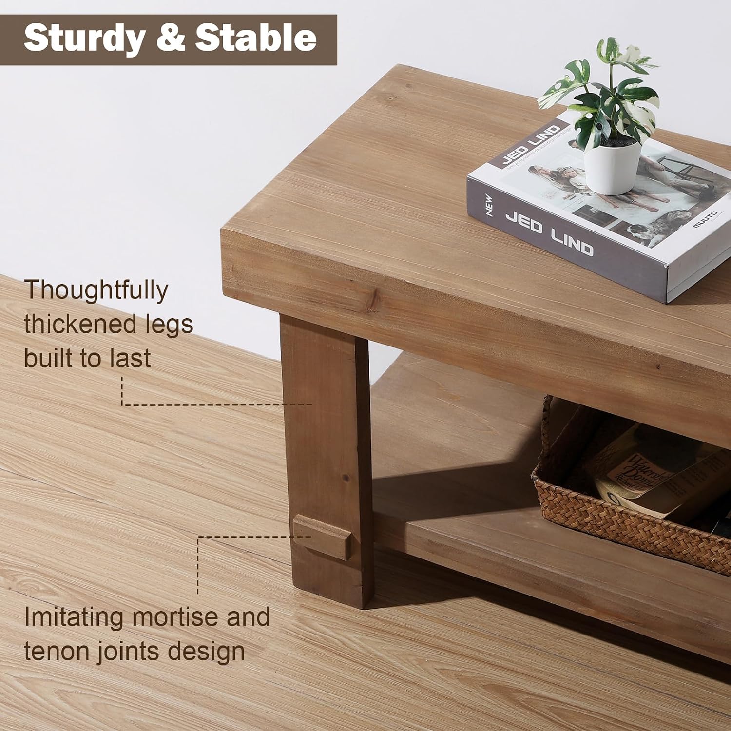Solid Wood Bench - 42.5" Long Farmhouse Entryway Bench, Narrow End of Bed Storage Benches Seat for Indoor, Entryway, Dining Room, Living Room, Bedroom and Hallway, Natural