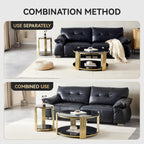 Glass Round End Table with 2-Tier Storage, Black Tempered Glass Top with Gold Stainless Steel Frame, Modern Living Room Side Table, Black Gold Accent Table, 80 LBS Capacity