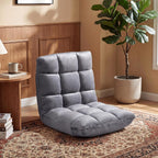 COSTWAY Floor Chair, 14 Positions Adjustable Floor Gaming Chair with Back Support, Flannel Fabric, Folding Floor Seating Lounger for Adults &Kids, Living Room (Grey)