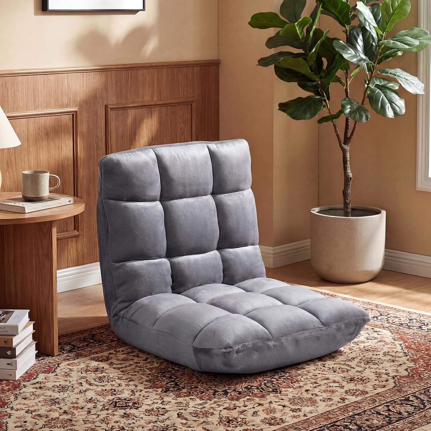 COSTWAY Floor Chair, 14 Positions Adjustable Floor Gaming Chair with Back Support, Flannel Fabric, Folding Floor Seating Lounger for Adults &Kids, Living Room (Grey)