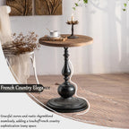 Round End Table Living Room, Vintage Side Table, Farmhouse Pedestal Table for Bedroom, Retro Wood Accent Tables for Home Decor, Patio Black