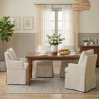 UVV Upholstered Dining Chairs Set of 2, Modern Kitchen Chair Dining Room Chair with 4 Casters, Linen Armchair for Bedroom Reading Room Living Room, Beige