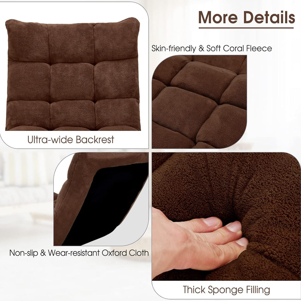 14-Position Adjustable Floor Chair, Folding Gaming Sofa Chair with Back Support, Padded Floor Gaming Chair for Adults, Sleeper Lounge Couch Recliner for Reading Gaming Meditation (Brown)