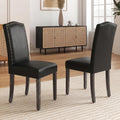 LSSBOUGHT PU Dining Chair Set of 2 Upholstered Parsons Kitchen Chair with Copper Nails and Solid Wood Legs for Dining Room,Restaurant(Black)