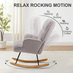Zedachica Rocking Chair Nursery Teddy Upholstered Glider Rocker Rocking Accent Chair Padded Seat with High Backrest Armchair Comfy Side Chair for Living Room Bedroom Offices (Grey Teddy)