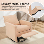 CANMOV Swivel Rocker Recliner Chair, Teddy Upholstered Nursery Glider Chair, Manual Reclining Chair with Two Removable Pillows for Living Room (Camel)