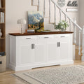 KEIKI 63" Fluted Sideboard Buffet Cabinet with Storage – 4 Doors, 3 Drawers, Adjustable Shelves, Kitchen Buffet, Large Sideboard Buffet Cabinet, Cabinet for Dishes, Kitchen Console Cabinet, White