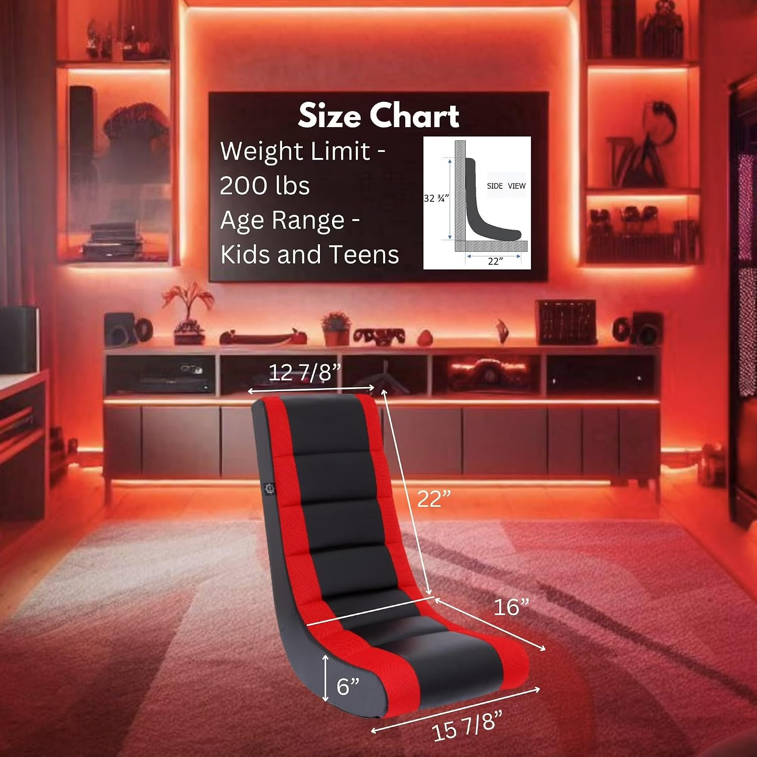 Kids Gaming Rocking Chair for Children & Teens, Ergonomic Floor Video Chair with PU Leather & Mesh, Lightweight Portable, No Assembly, Comfortable for Play, Reading, or Movies