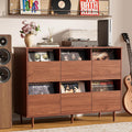 BROTTAR 47.2" Large Record Player Stand, 7“/10"/12" Vinyl Record Storage Cabinet, Mid Century Turntable Stand, Vinyl Record Holder, Media Cabinet with DVD Drawers for Living Room, Music Corner, Brown