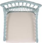 SAFAVIEH Furniture - Zorianna Dining Chair - Light Blue Rattan & White Cushion - Armchair Design - Ideal for Dining Room, Kitchen, 18.5" Seat Height (DCH6505C)