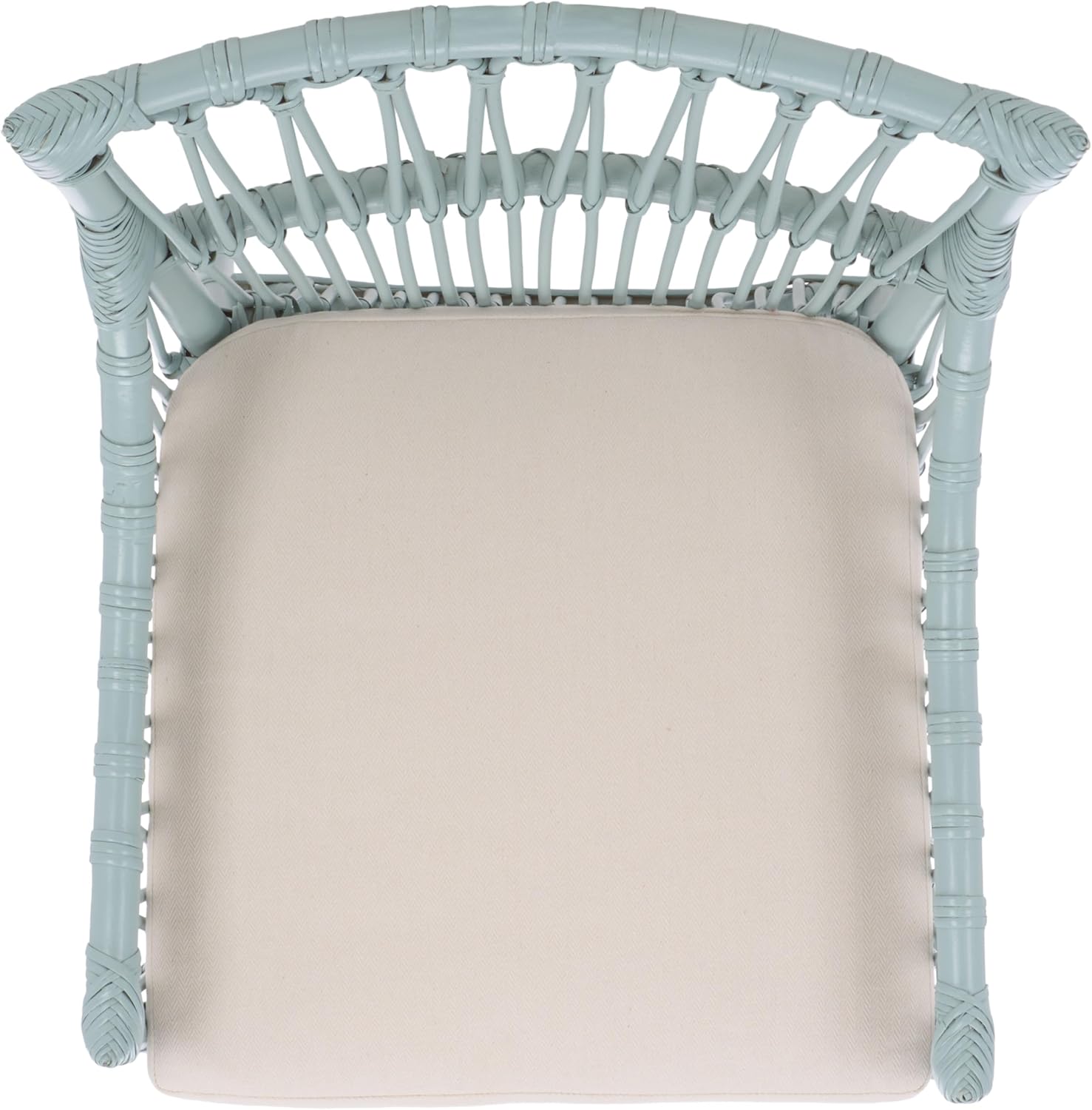 SAFAVIEH Furniture - Zorianna Dining Chair - Light Blue Rattan & White Cushion - Armchair Design - Ideal for Dining Room, Kitchen, 18.5" Seat Height (DCH6505C)