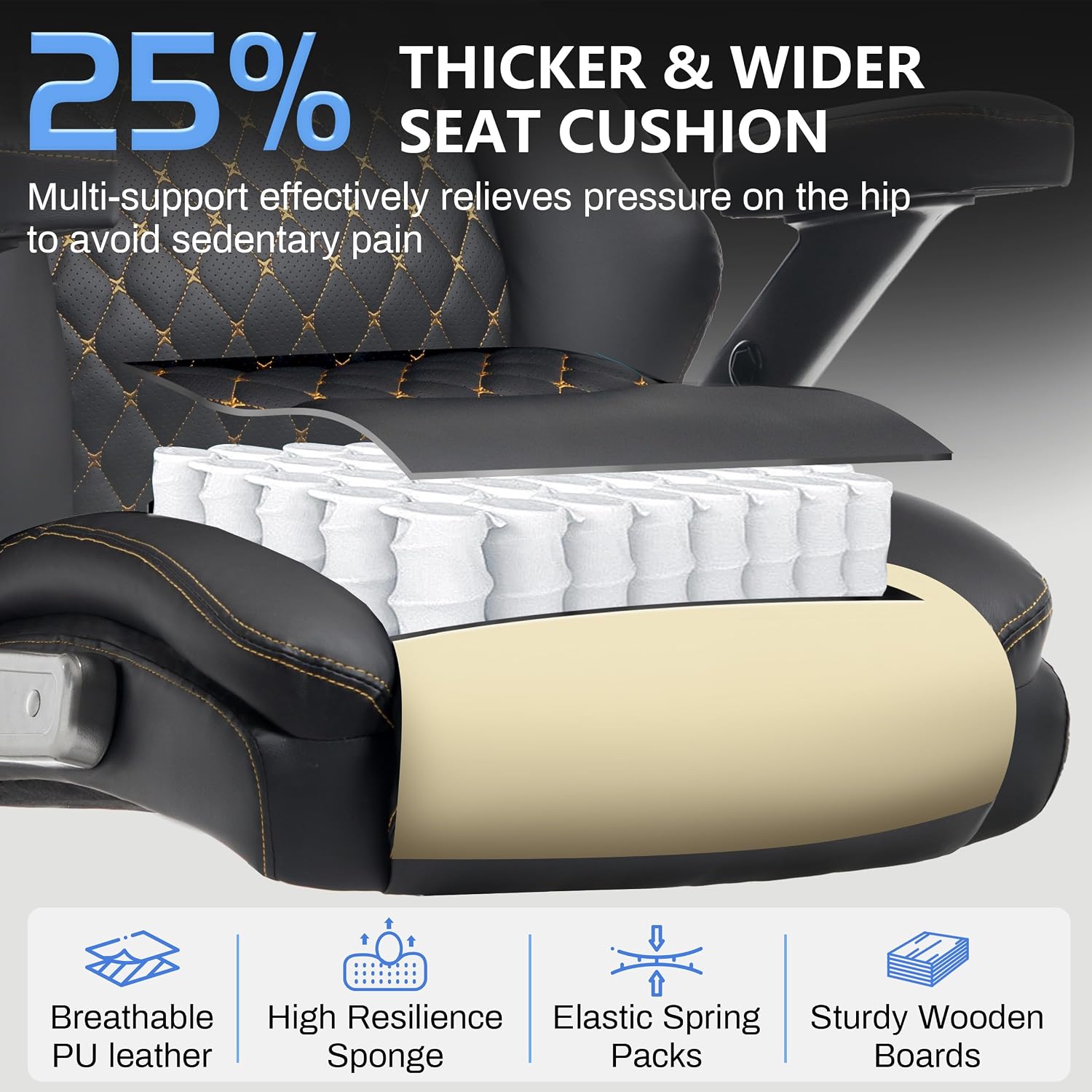 Big and Tall Office Chair 750lbs, Executive Office Chair with Adjustable Headrest&Lumbar Airbag Support, PU Leather High Back Heavy Duty Desk Chair 5D Flip Arms, Ergonomic Thick Spring Cushion, Black