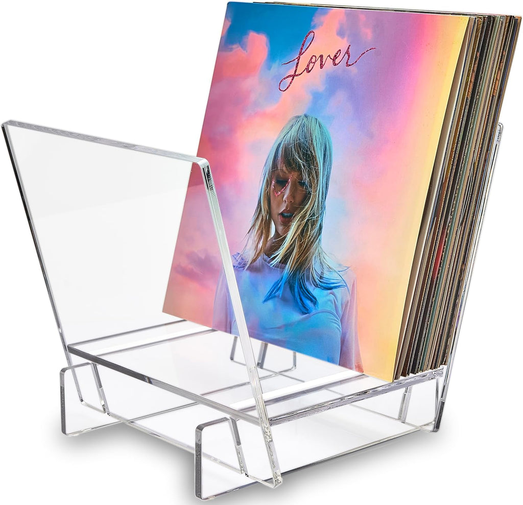 Honygebia Acrylic Vinyl Record Holder - Clear Record Album Holder, V-Shaped Vinyl Record Storage Racks, Album Holders for Vinyl Records, Shelf for Storing Collection of 40 Premium LPs