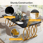 Tribesigns Modern Dining Table, 63" Large Kitchen Table for 4-6 People, Unique Rectangular Dinner Table Kitchen & Dining Room Furniture with Black Faux Marble Tabletop and Geometric Legs