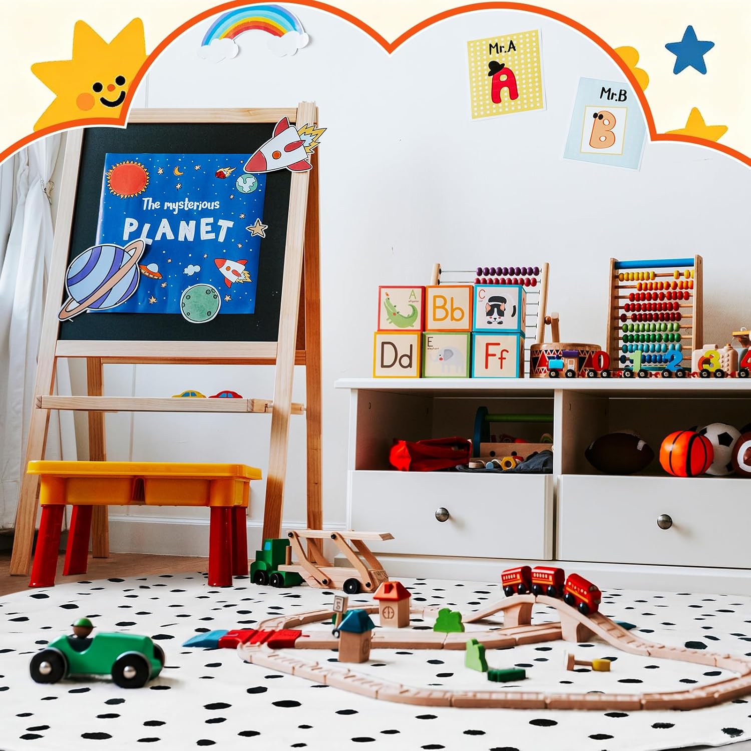 5.9 ft Circular Rug Washable Non-Slip Crawling Play Mat Round Rug Circle Back to School Reading Calming Corner Decor for Teaching and Playroom Bedroom Decorations(Dotty)