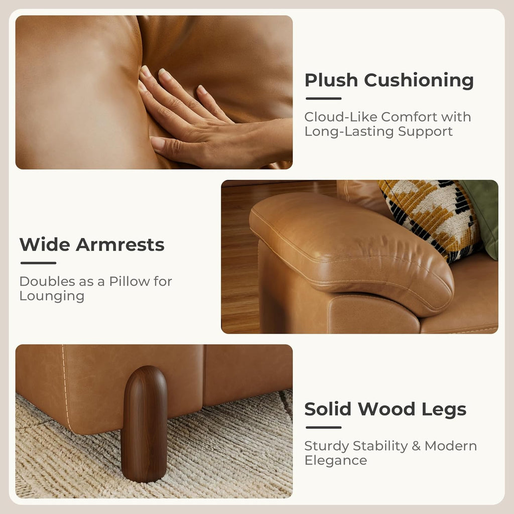 SITJOY Oversized Sectional Couches for Living Room, Extra Large Deep Seat Couch with Chaise, 118" Wide Couch, 3 Seater L Shaped Couch with Storage Ottoman, Pet-Friendly Leather in Brown