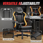 EXRACING Gaming Chair with Footrest Ergonomic High-Back PU Leather Computer Chair with RGB LED Lights Linkage Armrests Lumbar Support and Headrest 150°Reclining Diamond Quilted Office Chair for Adults