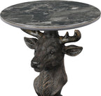 Modern End Table Black Deer Statue Side Table with Faux Marble Round top, 28" Tall 19.69" Wide Contemporary Nightstand for Living Room, Office and Reception Area Gift for Mom and Dad