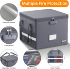 ENGPOW 5200°F File Box Fireproof Document Box with Lock,Heat Insulated Collapsible File Storage Organizer Box with Handle,Portable Home Office File Cabinet for Hanging Letter/Legal Size Folder, Gray