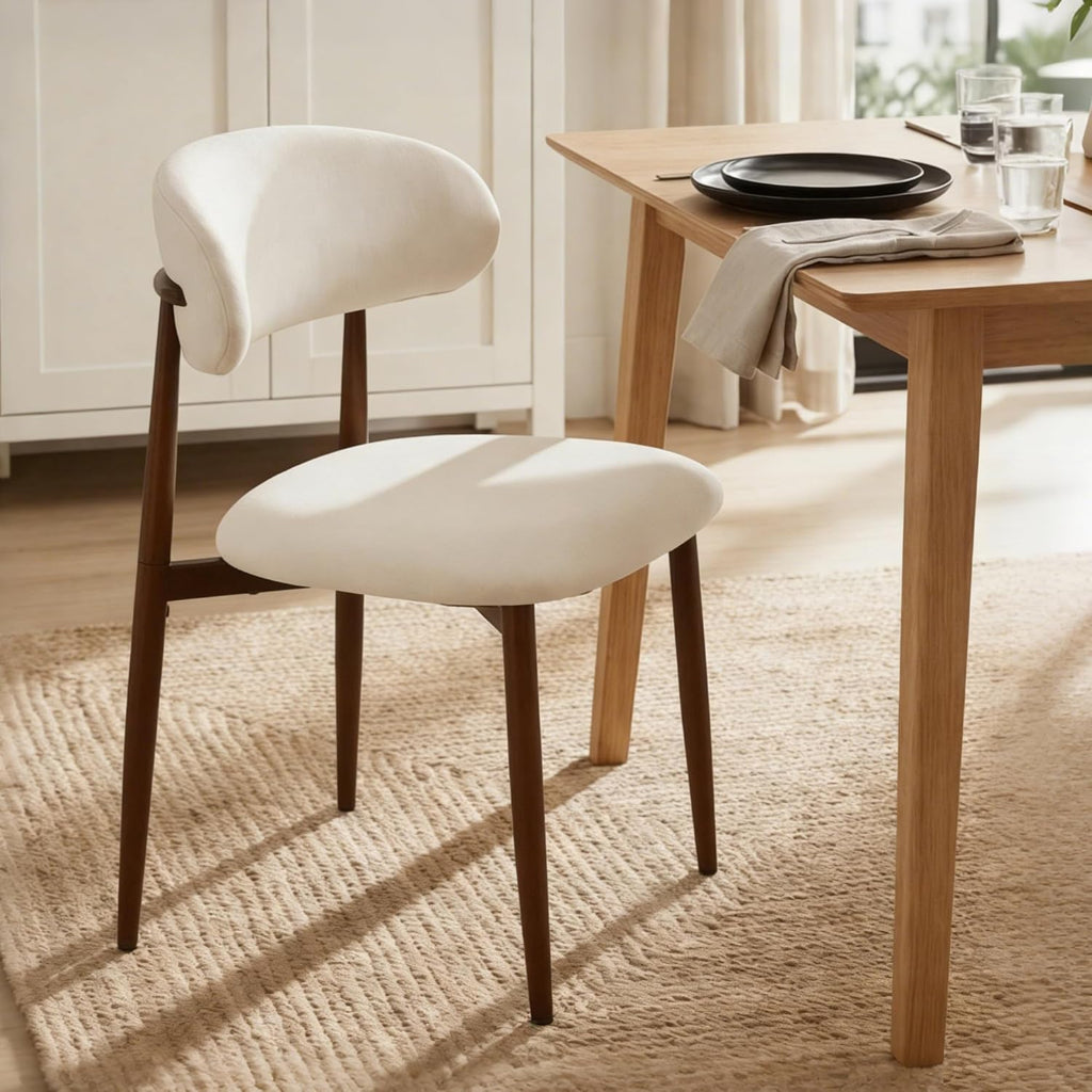 AQO Dining Chairs Set of 4, Modern Dining Room Chairs Kitchen Chairs with Metal Legs, Farmhouse Fabric Dinner Chair for Kitchen Dining Room, Beige/Walnut-Grain Metal Legs