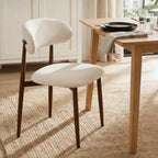 AQO Dining Chairs Set of 4, Modern Dining Room Chairs Kitchen Chairs with Metal Legs, Farmhouse Fabric Dinner Chair for Kitchen Dining Room, Beige/Walnut-Grain Metal Legs