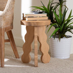 Bali & pari Sino Acacia Wood Multipurpose Accent Stool - Sculptural End Table with Wavy Tripod Base for Living Room, Bedroom or Dining Room
