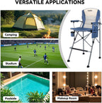 Foldable Directors Makeup Salon High Chair - Portable Camping Bar Height Folding Photoshoot Chairs with Stroage Bag Cup Holder Non-Slip Footrest, Supports 400 lbs Blue Tall Director Chair