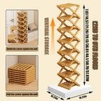 The 9-Tier No-Assembly Bamboo Rack, 2-9 Foldable Tier Bamboo Rack, Space-Saving Organizer for Shoes, No Assembly Narrow Shoe Shelf for Entryway Closet Dorm (Natural, 9 Layers)