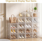 7 code Shoe Organizer, Clear Thickened Stackable Shoe Boxes with Magnetic Door, Collapsible Closet Storage Rack for Sneakers & Boots, 6 Pack White, Virgin Material, Not Recycled Plastic for Household