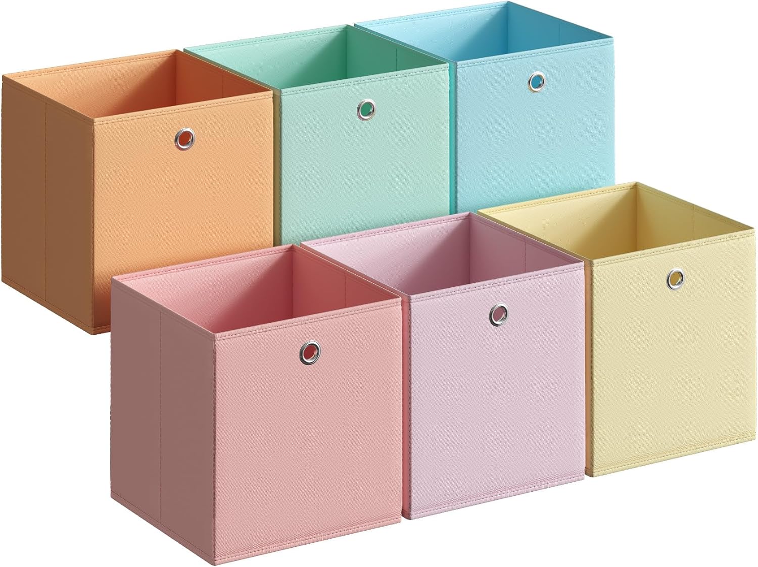 SONGMICS Storage Cubes, Set of 6 Odorless Foldable Storage Boxes, 10.2 x 10.2 x 11 Inches, Closet Organizers for Shelf, Rainbow Storage Bins, Colorful Fabric Bins for Bedroom, Living Room URFB226X01