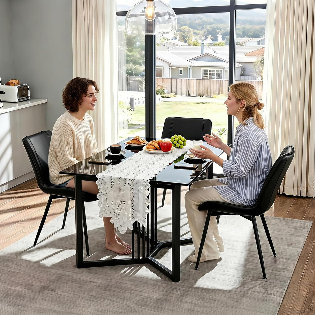 Dining Chairs Set of 2, PU Leather Armless with Metal Legs Black | Fits Dining Rooms, Kitchens, Waiting room, Living rooms, Offices & Cafes, Easy to Clean Easy to assemble Adjustable Foot Pads