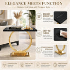 Asday 23” Wooden End Table Set of 2, Modern Luxury Square Side Table with Metal U Base for Living Room Bedroom Office, Black and Gold Nightstand Bedside Table Small Accent End Table