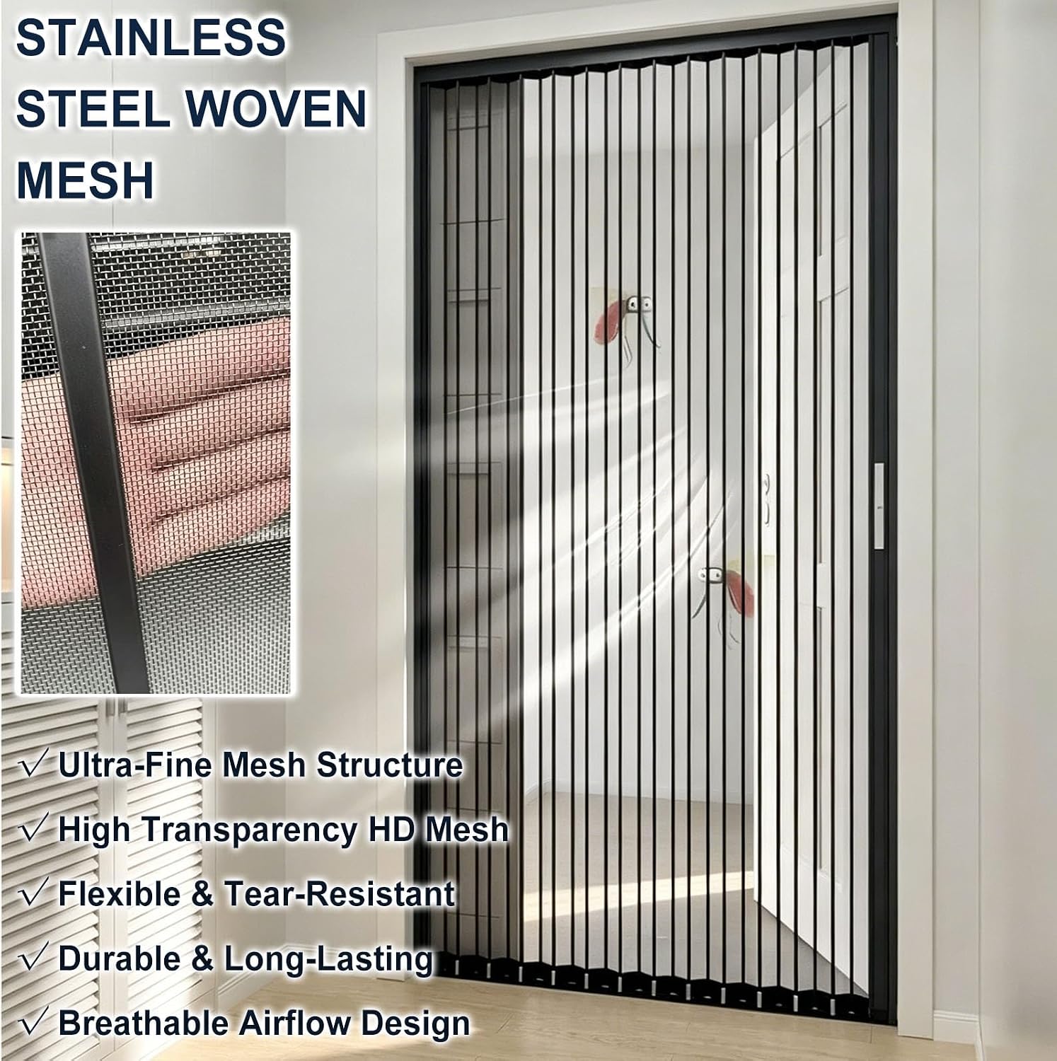 Aluminum Frame Retractable Accordion Sliding Door with Lock, Custom No-Drill Folding Door for Interior Bedroom Bathroom Balcony, Closet, Privacy Divider(Black,24x84in(61x213cm))