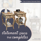 Alaterre Furniture Austerity Living Room Tables – 15 Inch Narrow Chairside Table with Drawer, Shelf, Scalloped Edges, & Curved Legs – Rustic Accent Side Table in Driftwood Finish (Set of 2)