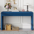 Knocbel Console Table with 3 Fluted Drawers, Rustic Sofa Tables with Solid Wood Veneer & Wood Grain for Entryway Hallway Living Room, 55.1" W x 15.8" D x 29.8" H, Navy