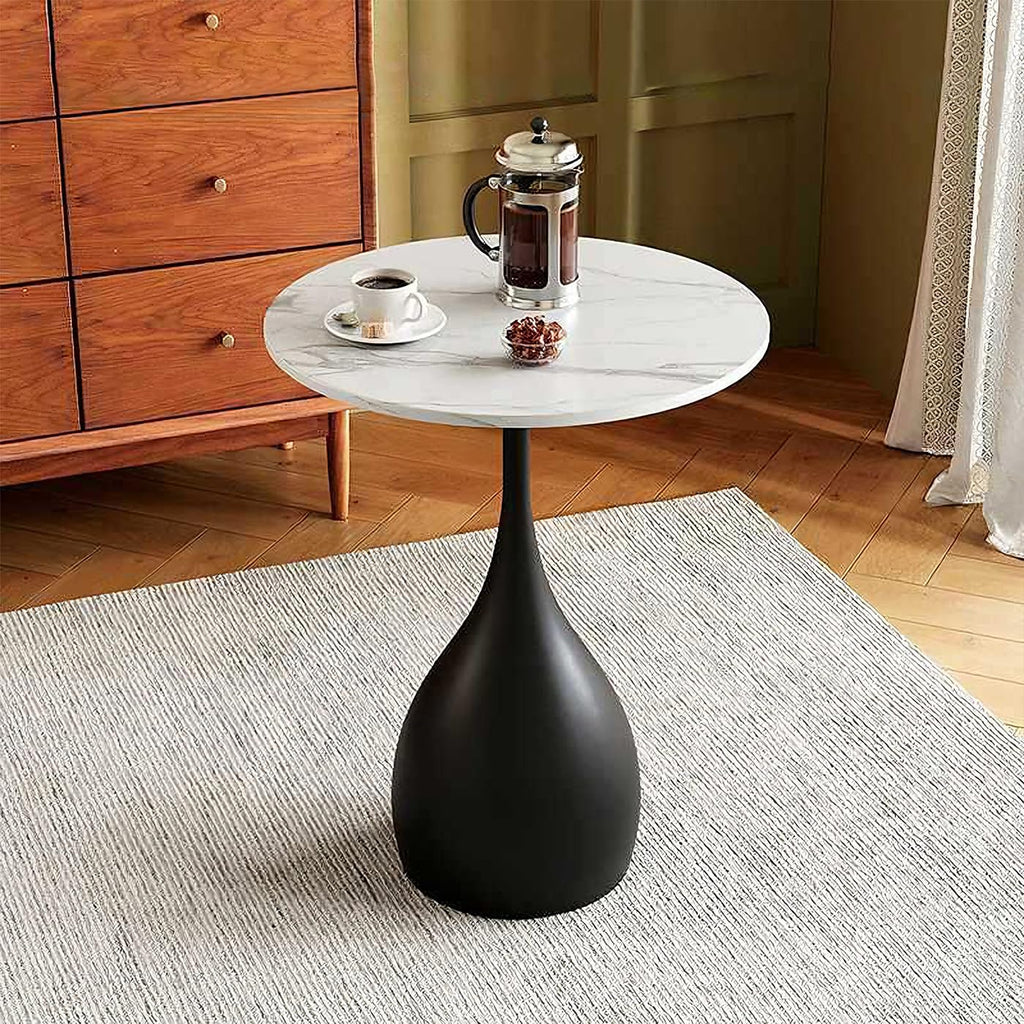 Small Side End Table with Faux Marble Tabletop, 14inch Round Coffee Table Sofa Side Table Modern End Table Accent Table with Sturdy Base Nightstand for Living Room Kitchen Balcony