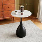 Small Side End Table with Faux Marble Tabletop, 14inch Round Coffee Table Sofa Side Table Modern End Table Accent Table with Sturdy Base Nightstand for Living Room Kitchen Balcony