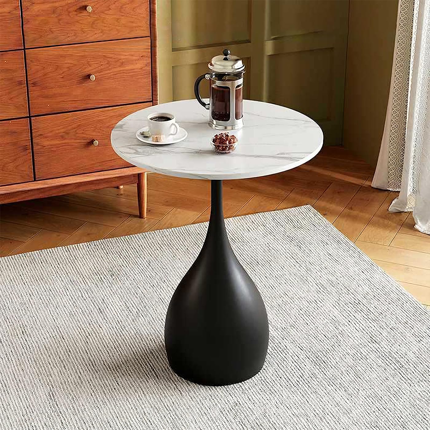 Small Side End Table with Faux Marble Tabletop, 14inch Round Coffee Table Sofa Side Table Modern End Table Accent Table with Sturdy Base Nightstand for Living Room Kitchen Balcony