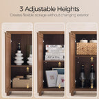 OAKHAM HOME 4 Door Rattan Sideboard Buffet Cabinet with Adjustable Shelves 61" Boho Farmhouse Storage Credenza for Living Room Kitchen & Entryway, Brown Wood Finish