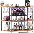 VICTONE Wine Bar Cabinet with LED Lights and Power Outlets, Freestanding Liquor Bar Cabinet Table with Glass Holder Wine Rack Table Mini Bar for Home Kitchen Dining Room
