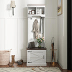 HOMCOM 3-in-1 Hall Tree with Shoe Storage, Shoe Bench, White Wood Grain | Standing Coat Rack, Entryway Furniture, Three Hooks