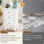 Round End Table with Charging Station, Wood Side Table with Storage for Small Spaces, White Nightstand with 3 Drawers, Couch Side Cabinet Bedside Table for Living Room/Bedroom/Corner