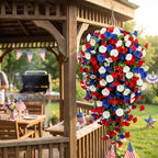 Patriotic Hanging Flower Baskets, Red White and Blue Hanging Flowers, Anniversary Porch Decor, 2026 New Artificial Hanging Plants Red White and Blue, for Veterans Memorial Day Patio Garden Home