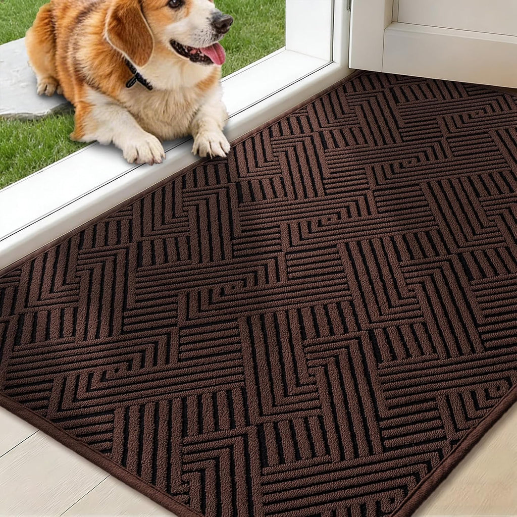 YIHOUSE Indoor Door Mat 24" x 36", Non-Slip Washable Entryway Mat, Dirt Trapper Absorbent Entrance Mat, Low Profile Floor Mat for Front/Back Door, Entryway, Brown
