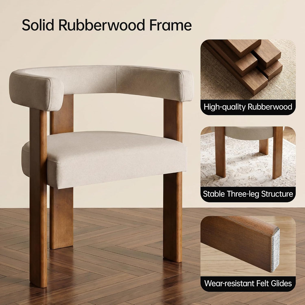 Usaint Wooden Barrel Dining Chairs Set of 4, Mid-Century Modern Upholstered Dining Room Chairs with Walnut Wood Legs and Loop Back, Comfy Accent Arm Chair for Dining Room, Kitchen, Living Room, Beige