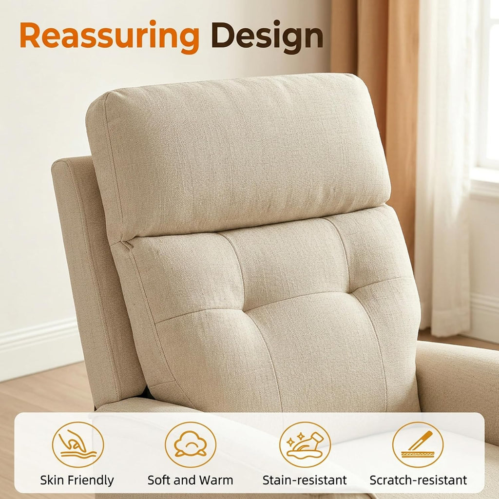 360° Swivel Glider Rocker Recliner Chair, Manual Reclining Sofa for Adults, Nursery Rocking Chiar for Nursery Room, Living Room and Bedroom, Small Recliners for Small Spaces,Beige