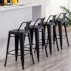30 inch Metal Bar Stools Set of 4 Bar Height Stools with Backs Industrial Low Back Bar Chairs for Indoor Outdoor Matte Black