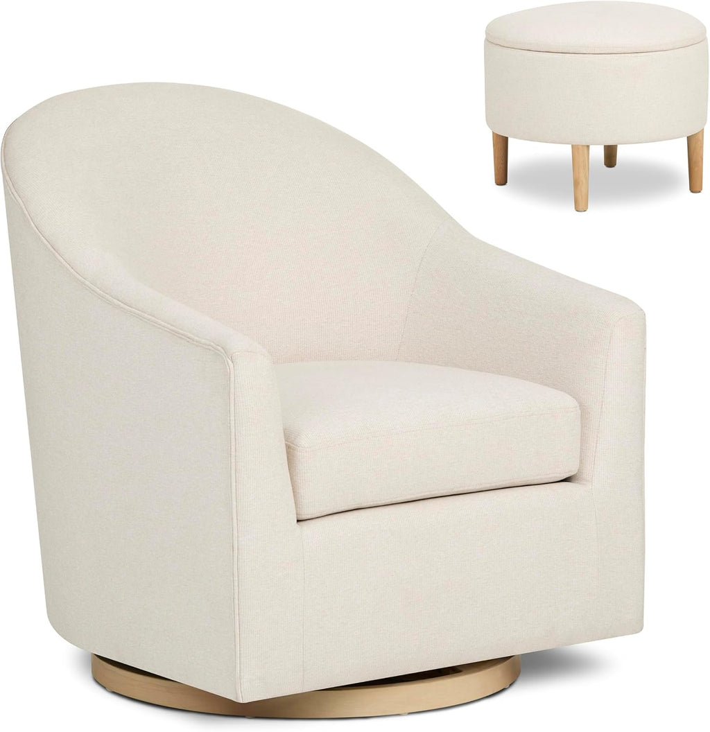 Evolur Luna Swivel Chair & Ottoman with 360-degree Swivel and Soft, Plush Fabric and Sleek Design, Sturdy Wooden Base